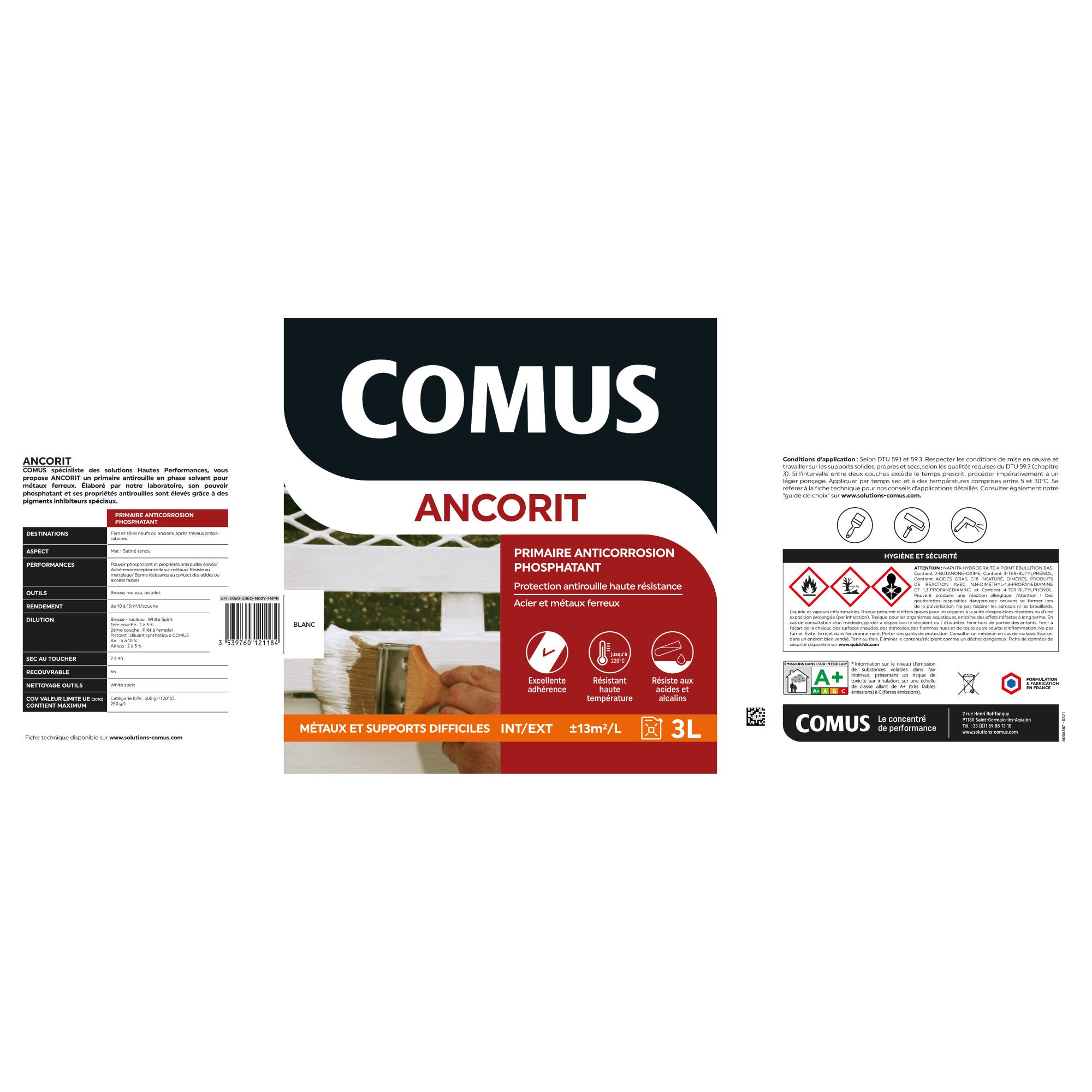 ANCORIT NOIR 3L - Primaire antirouille phosphatant pour supports ferreux - COMUS - 3