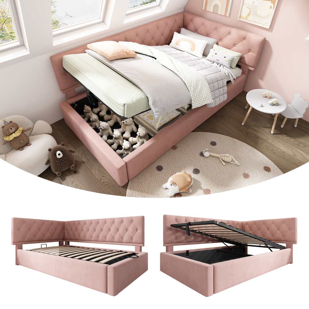 Tapicerowane łóżko dzienne 90x190 cm z hydraulicznym schowkiem, drewnianą ramą i welurem, wygodna sofa rozkładana