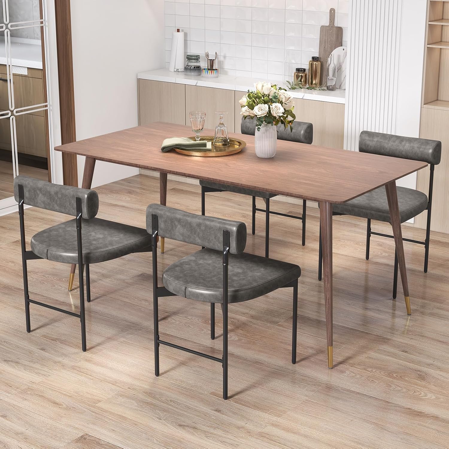 Set di 2 Sedie per Sala Pranzo con Schienale e Seduta Imbottita in Ecopelle, Sedia per Cucina con Gambe in Metallo, Sedia Moderna Comfortevole - 9