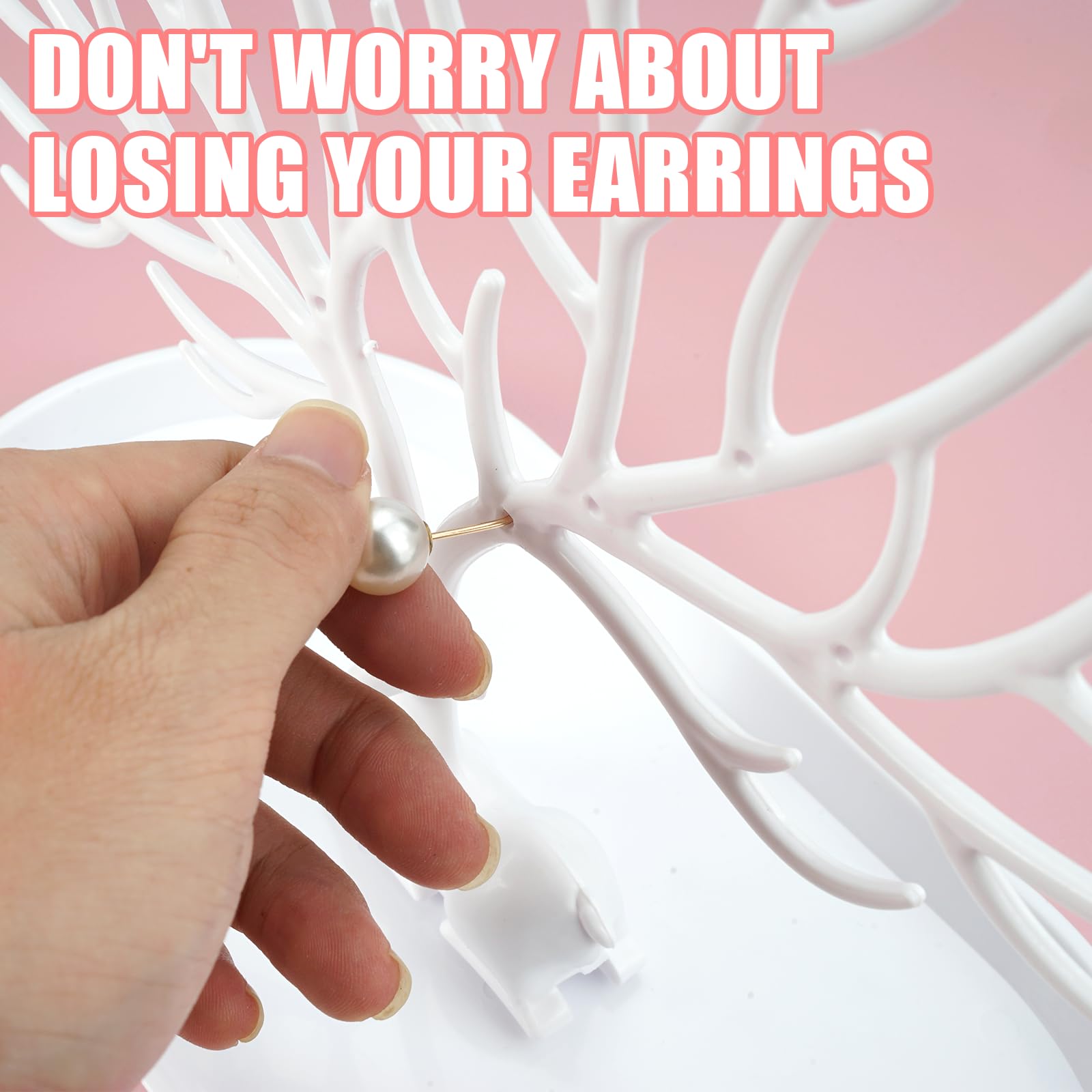 Arbre à bijoux en bois de cerf 2 en 1, support boucle d'oreille plastique, porte bijoux femme, présentoir collier pour colliers et bracelets - 4