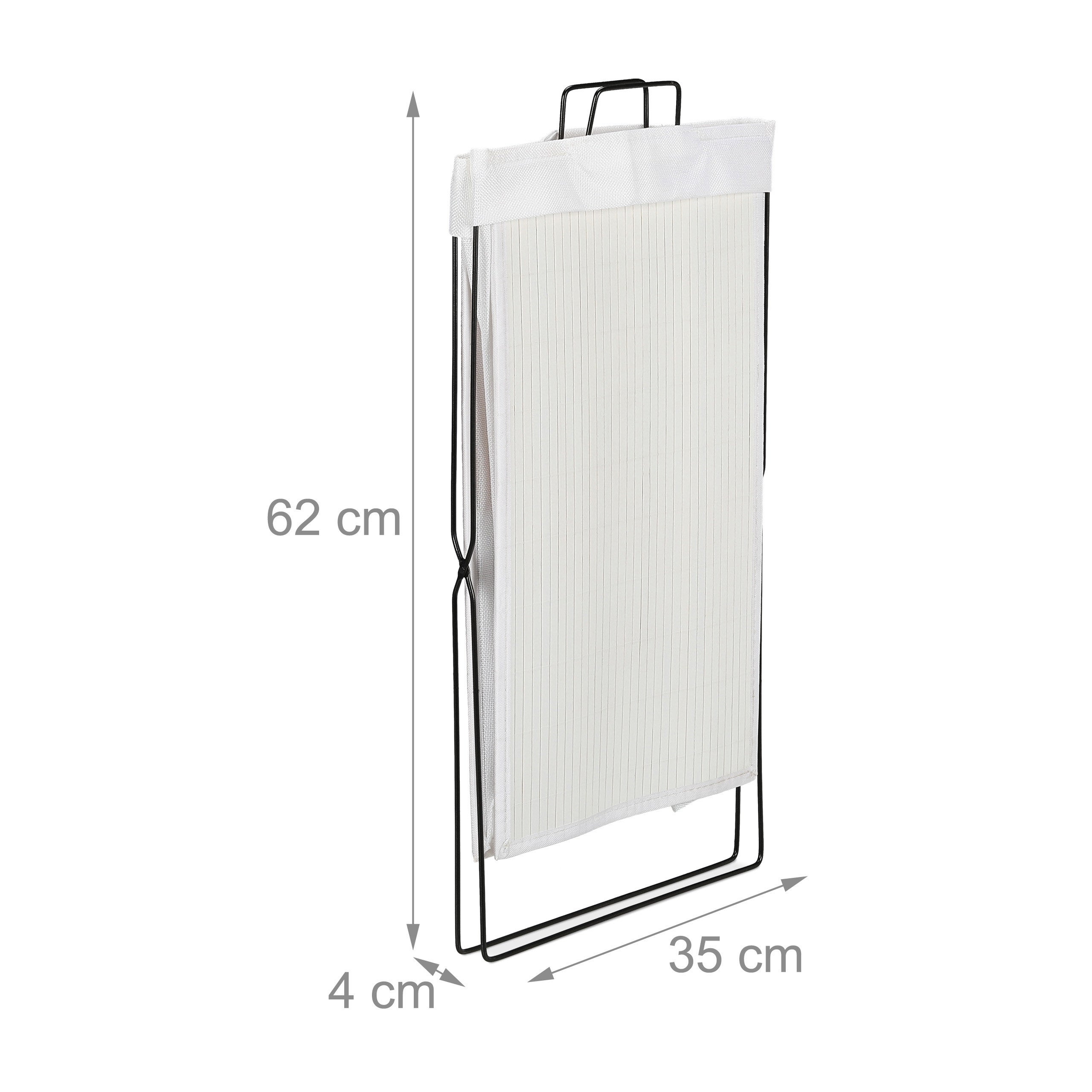 Corbeille à linge bambou 40 L panier à linge pliable sac à linge anse pliant HxlxP 61 x 38 x 22 cm, blanc, Relaxdays - 5