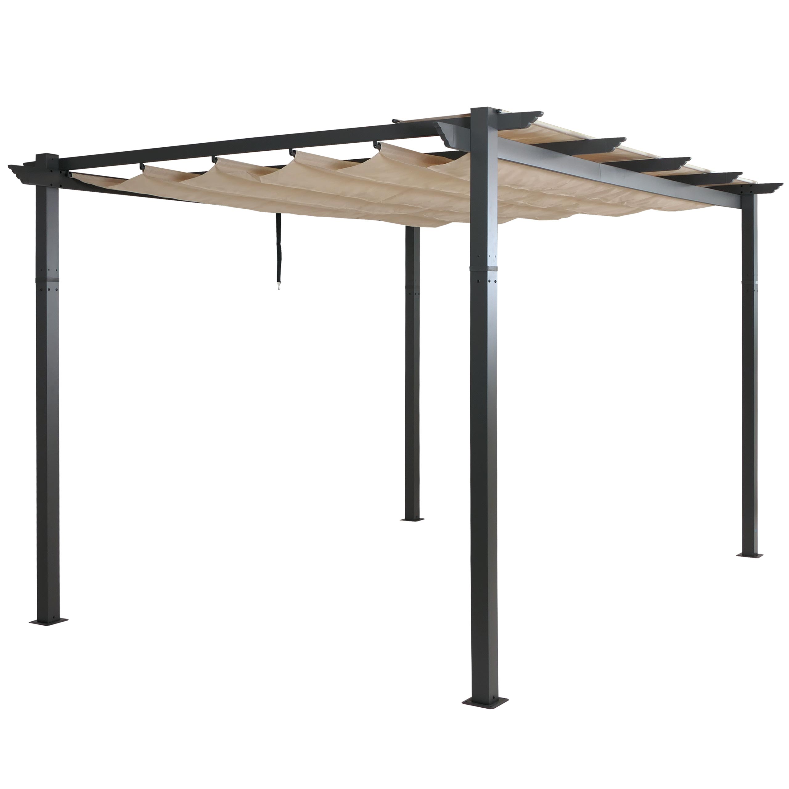 Pergola aluminiowa HWC-N93, pawilon ogrodowy altana ogrodowa, stabilna rama 8cm rozsuwany dach UV50+ 3x4m ~ kremowo-beżowy