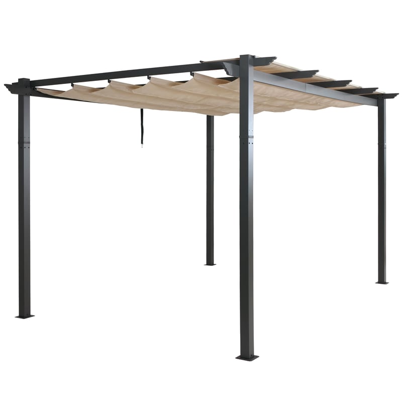 Pergola aluminiowa HWC-N93, pawilon ogrodowy altana ogrodowa, stabilna rama 8cm rozsuwany dach UV50+ 3x4m ~ kremowo-beżowy