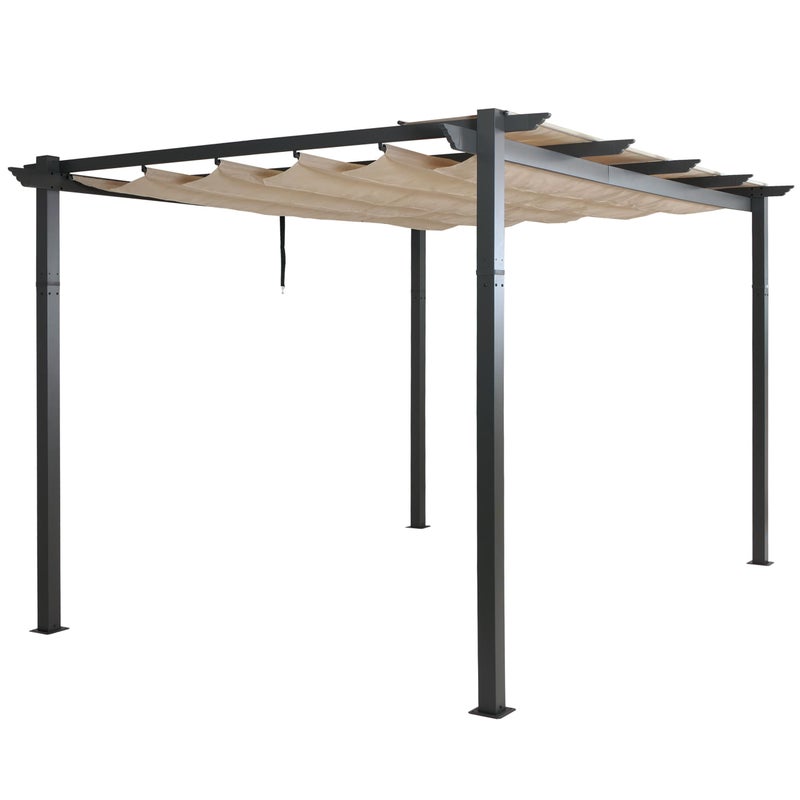 Pergola aluminiowa HWC-N93, pawilon ogrodowy altana ogrodowa, stabilna rama 8cm rozsuwany dach UV50+ 3x4m ~ kremowo-beżowy