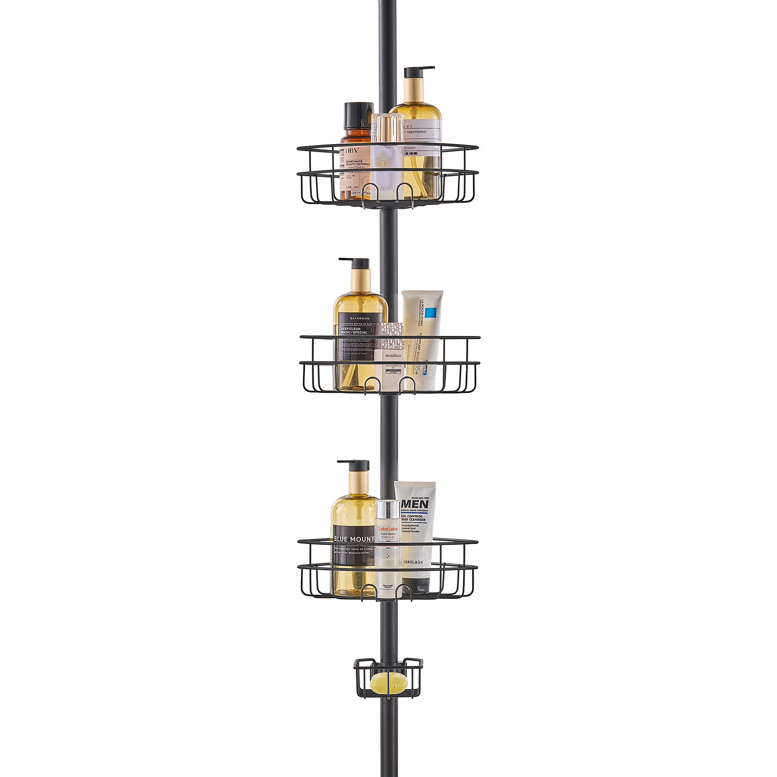 SEIRIONE Asta Di Tensione Angolare Per Doccia, 4 Ripiani In Acciaio Inox 304, Con Portasciugamani E Ganci, Regolabile 160-383 Cm, Argento