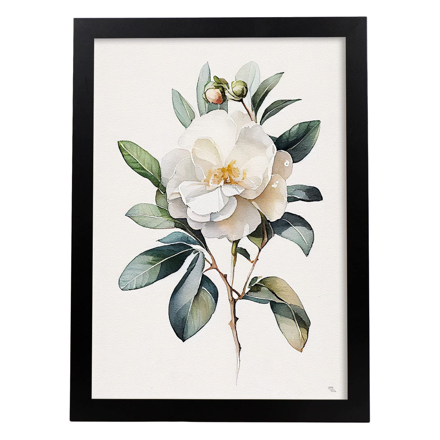 Nacnic poster de camelia estilo nórdico ilustraciones de botánica con flores y plantas en acuarela diseño moderno y modelo 2 a3 con marco negro