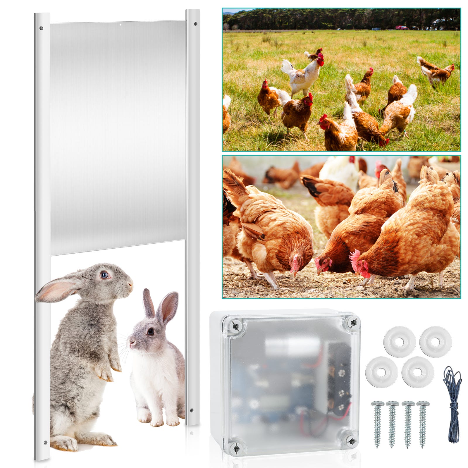 Ikodm Porte de poulailler automatique en aluminium, porte de poulailler électrique avec mode temps/main, ouverture de porte pour poulailler avec écran LED, étanche IP4X, anti-Pinch Ikodm Porte de poulailler automatique en aluminium, porte de poulailler électrique avec mode temps/main, ouverture de porte pour poulailler avec écran LED, étanche IP4X, anti-Pinch