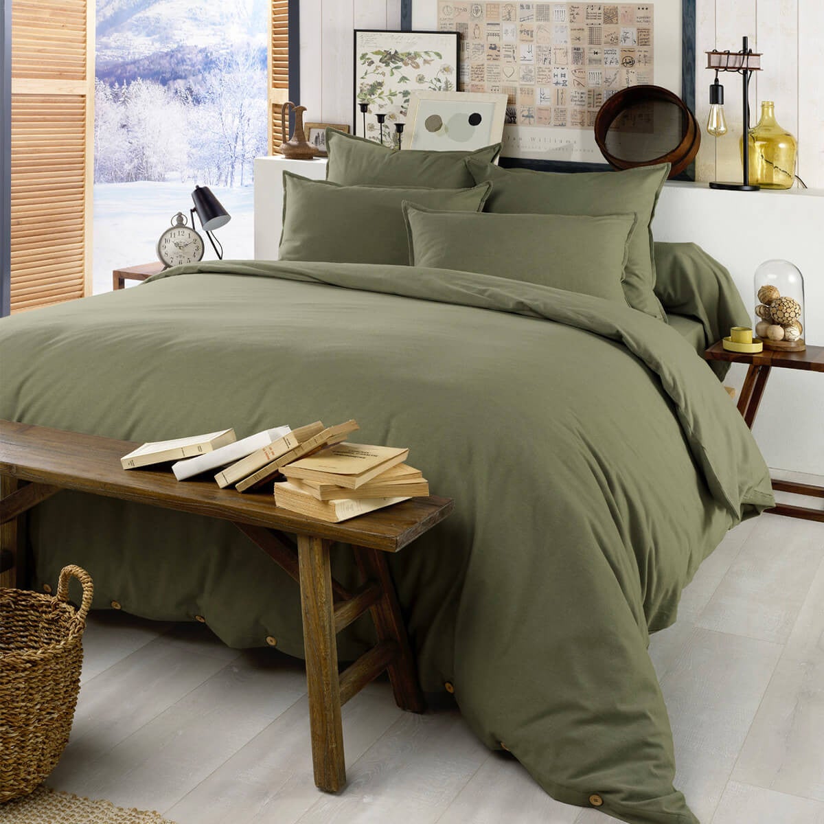 HEDDA - Taie d'Oreiller 50x70cm Flanelle de Coton Coloris Romarin - 2