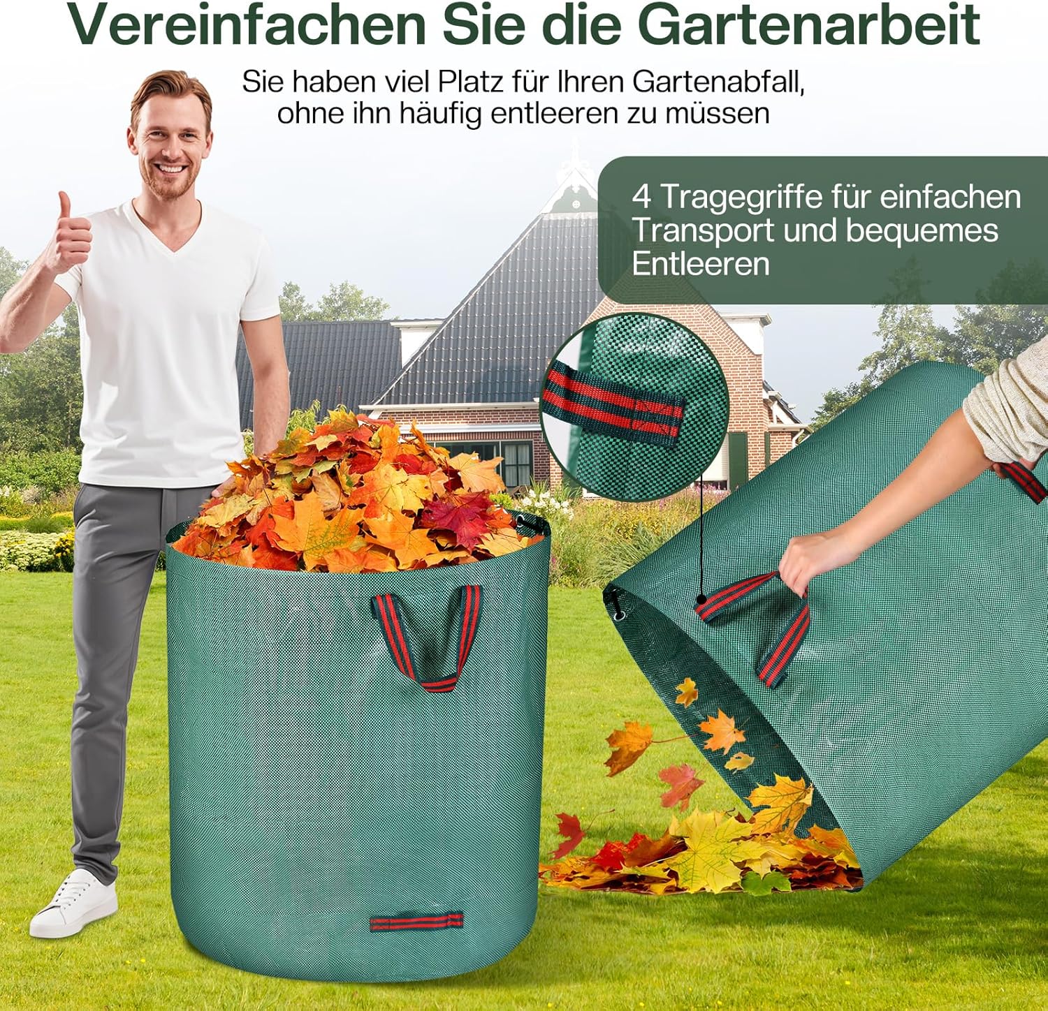 Sac Jardin Déchets Verts Résistant, 2 x 500 l, Pliables et Réutilisables, en Polypropylène Robuste (PP) - 4