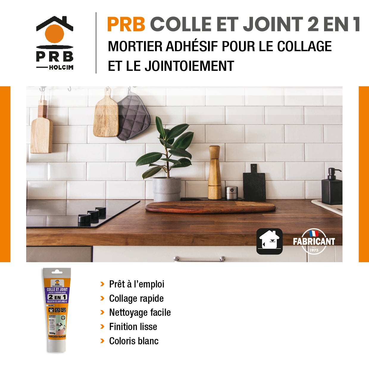 Colle et joint 2 en 1 - 300g - Pose rapide et facile - Application idéale pour carrelage et joints - Solution pratique et performante - 2