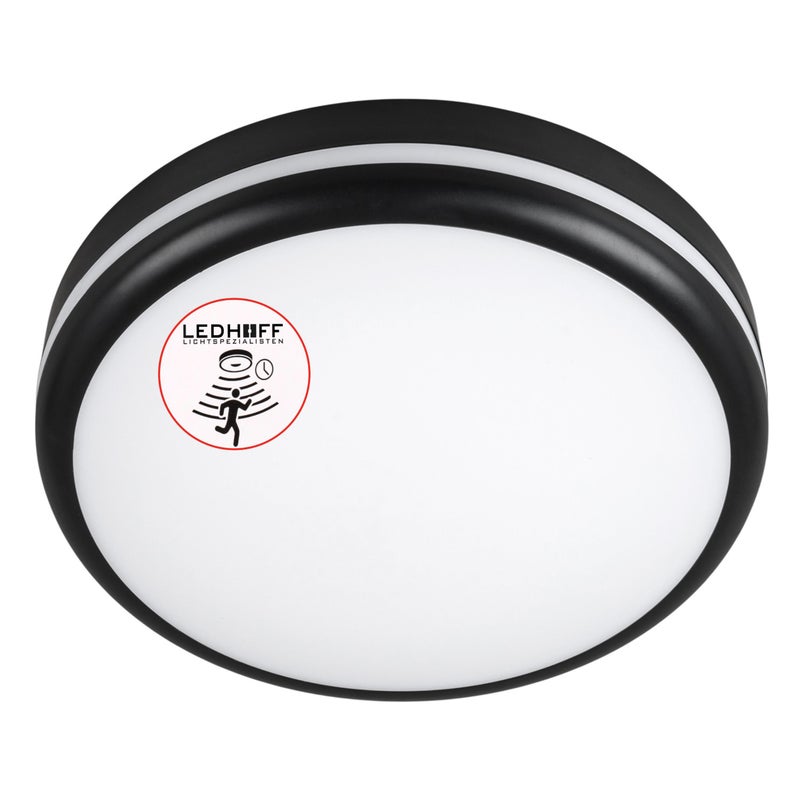 Lampa LED z czujnikiem ruchu przed dom - Okrągły czarny plafon sufitowy 22 cm - 3 barwy światła ściemniany - LEDHOFF