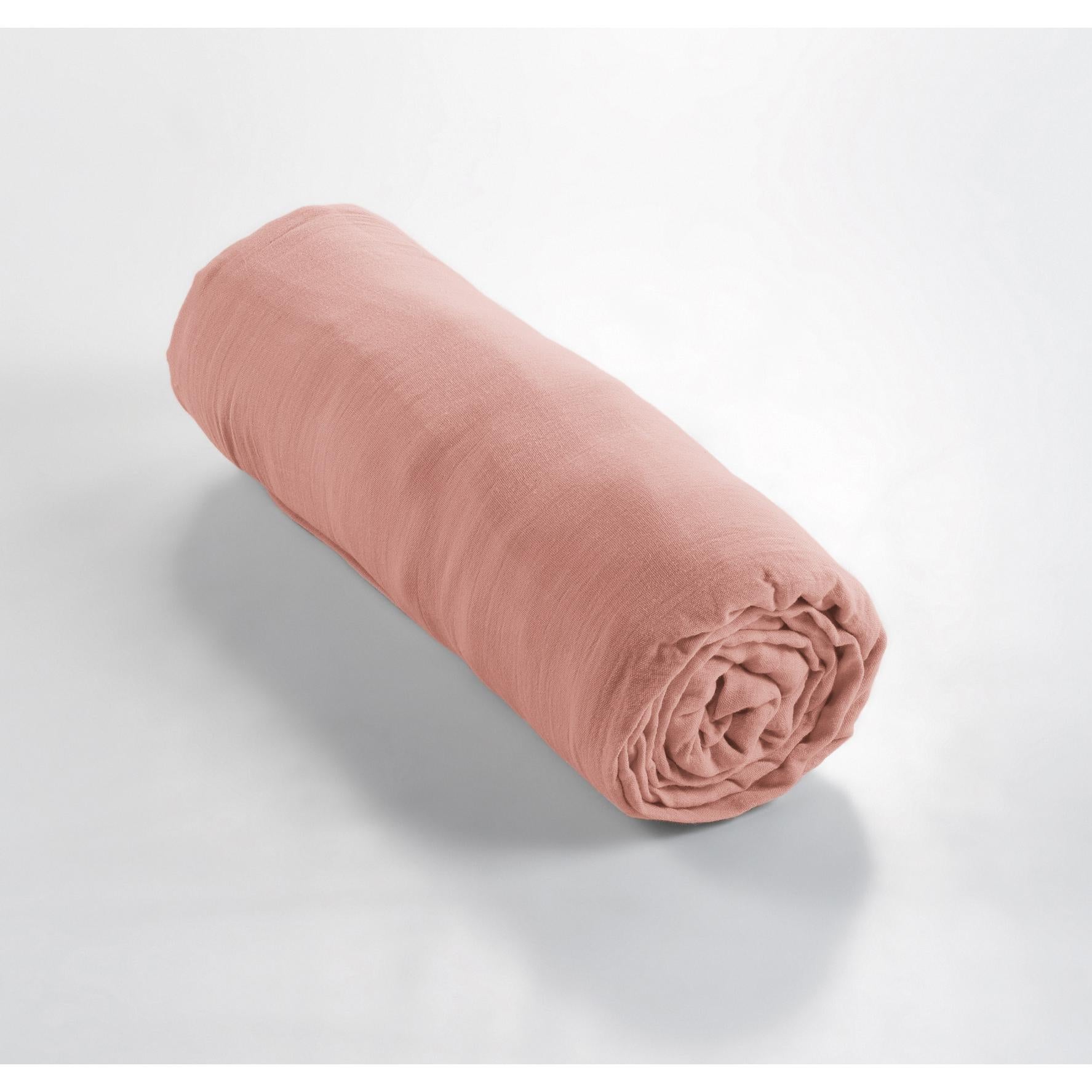 Drap-Housse 100% Coton 57 Fils Rose Poudré 140x190 Cm - Bonnet 30 Cm