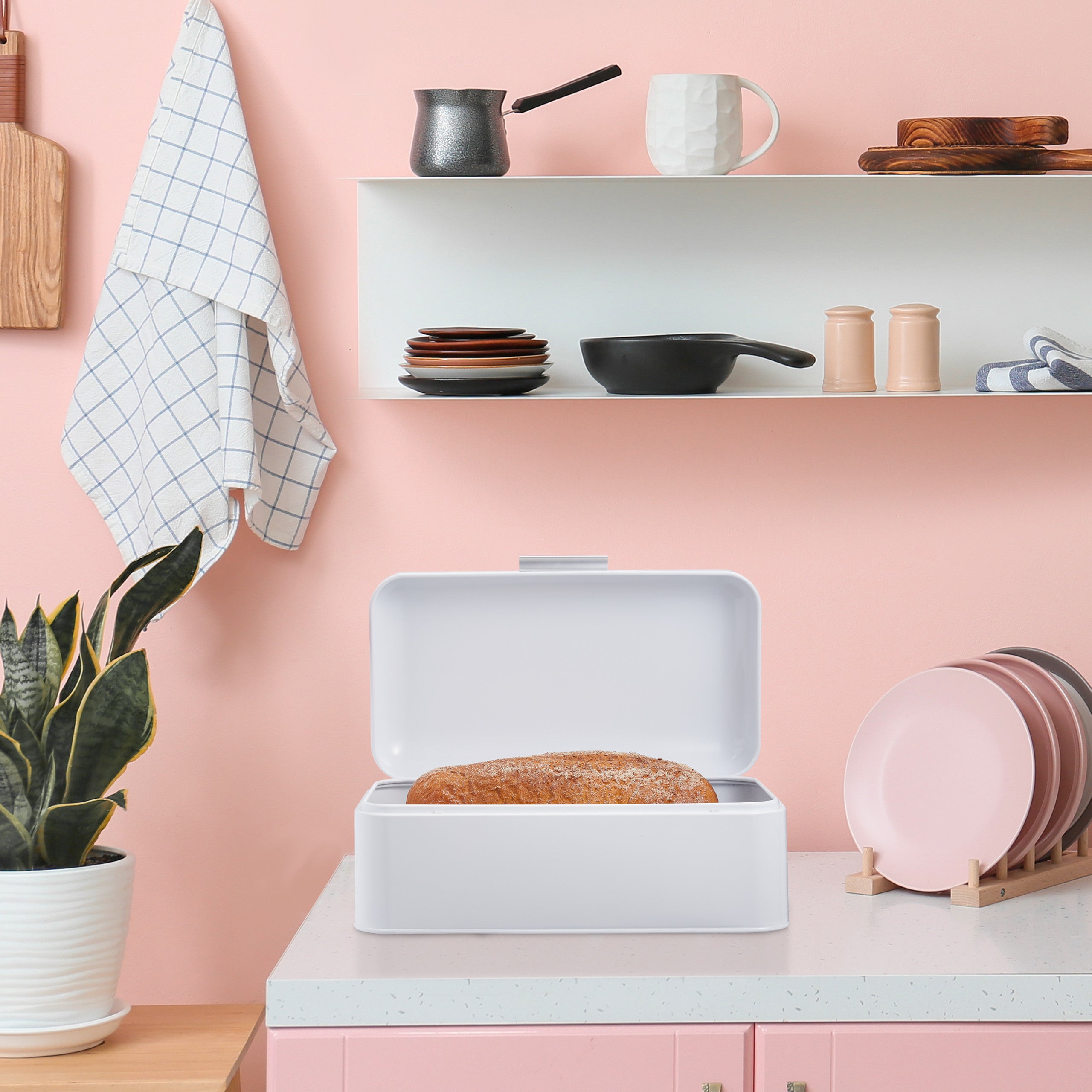 Contenitore Per Pane Retrò Bianco Latte – Grande Capacità Con Coperchio - 4