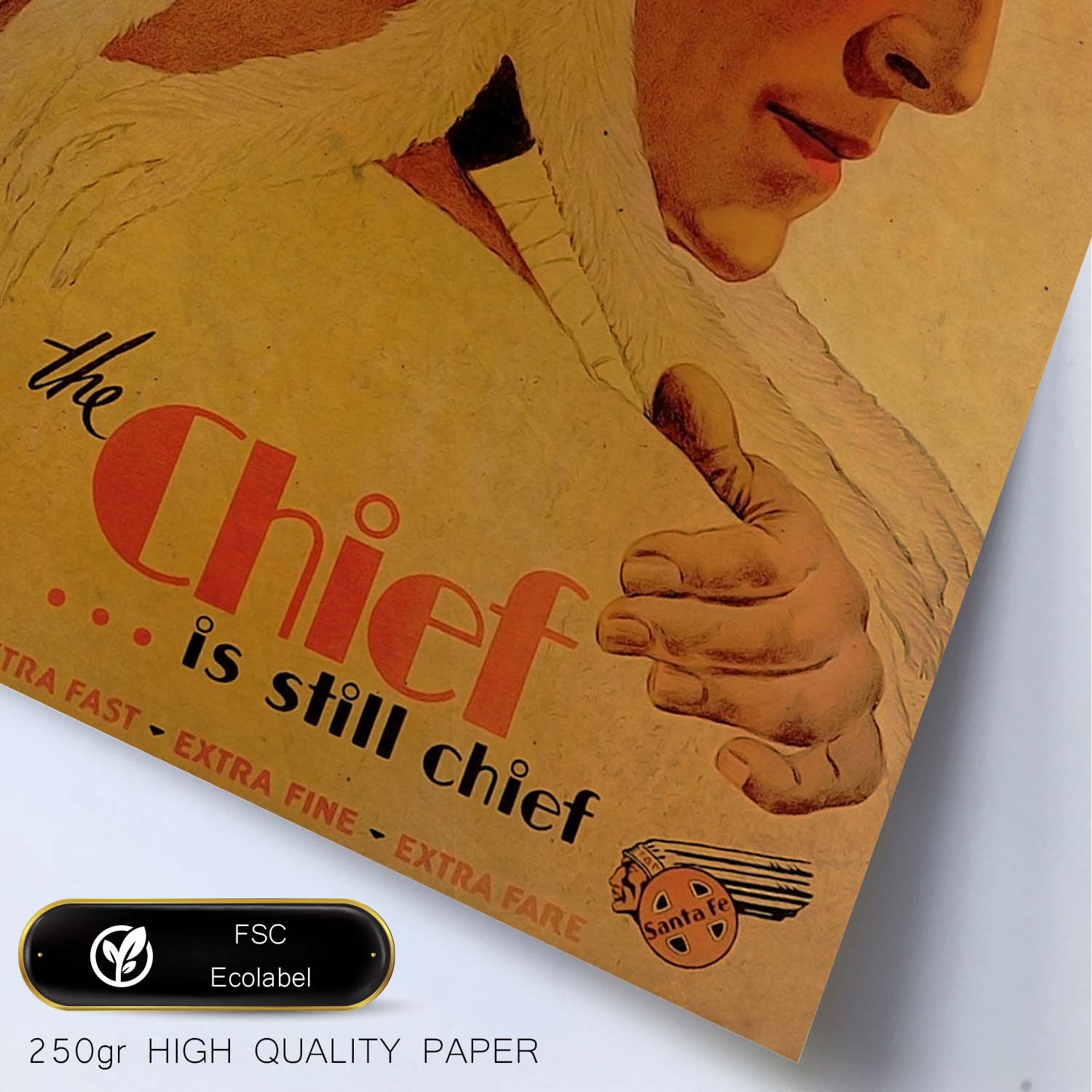 Poster Vintage De Jefe Nativo. Con Imagenes Vintage Y De Publicidad Antigua. Marco Madera Clara - A3 - 2