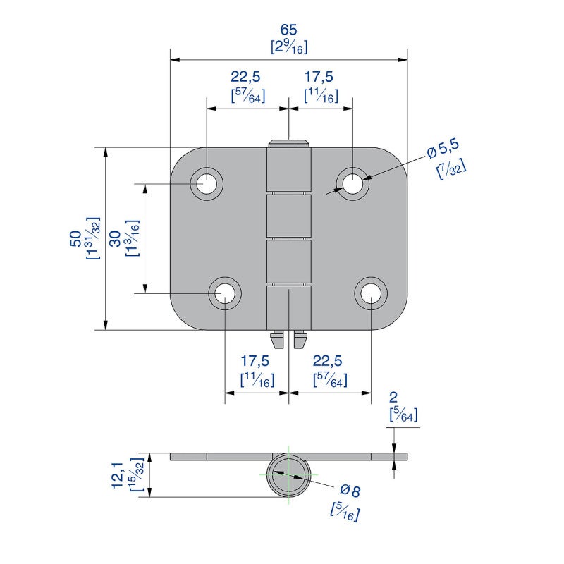 Charnière en acier zingué axe de 8 mm dimension 65x50 mm - 2