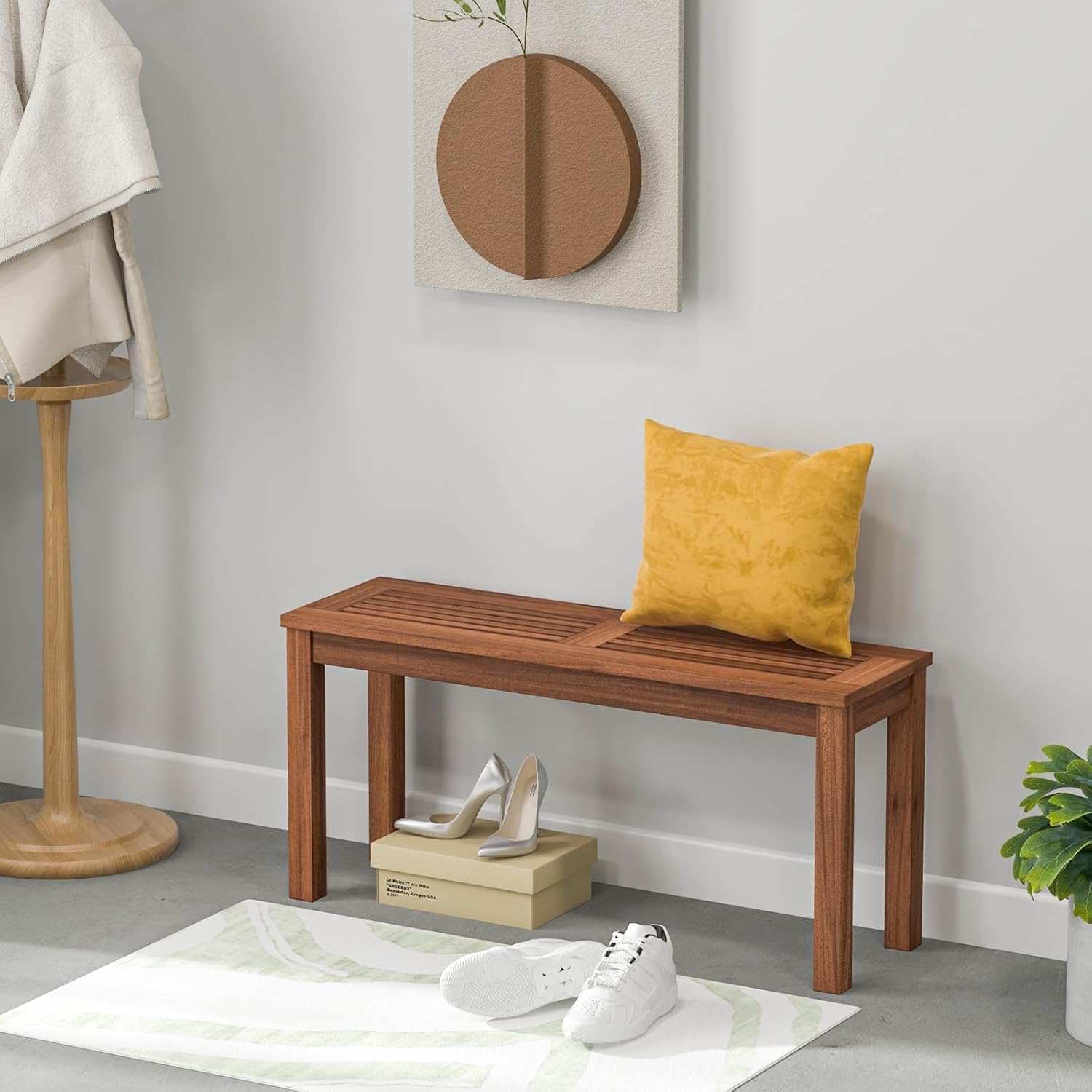 Banc Terrasse GOPLUS 100cm En Bois Massif - Pour Jardin, 2 Places