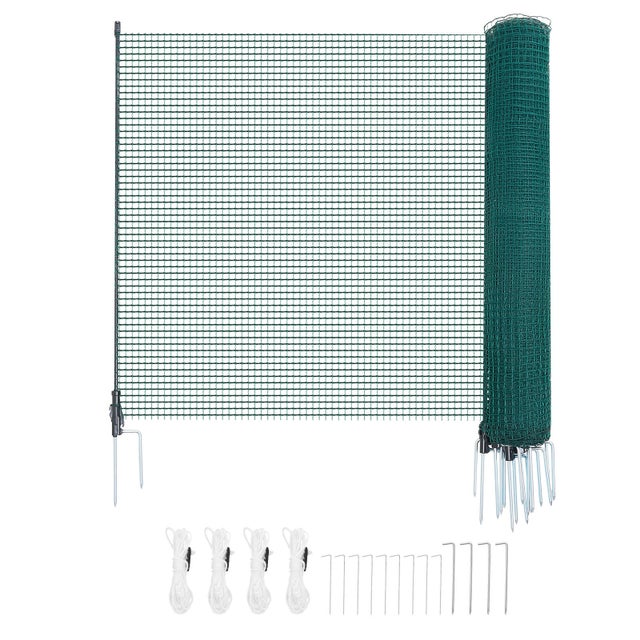 Cloture Filet Portable SucceBuy 15x1,2 m Filet de Cloture en Plastique pour Animaux, Poules, Plantes, Jardin, Exterieur, Mailles Fines, avec Poteaux