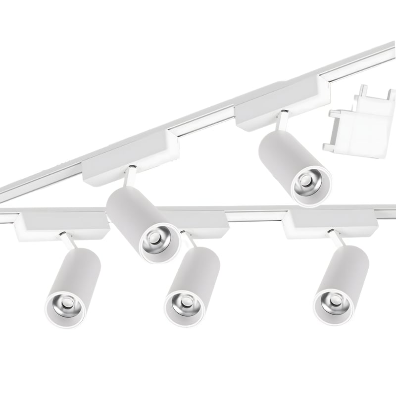 Zestaw oświetlenia szynowego LED Biały RUCHOMY system magnetyczny 2 x szyna 1m + 5 reflektorów + łącznik kątowy LEDHOFF