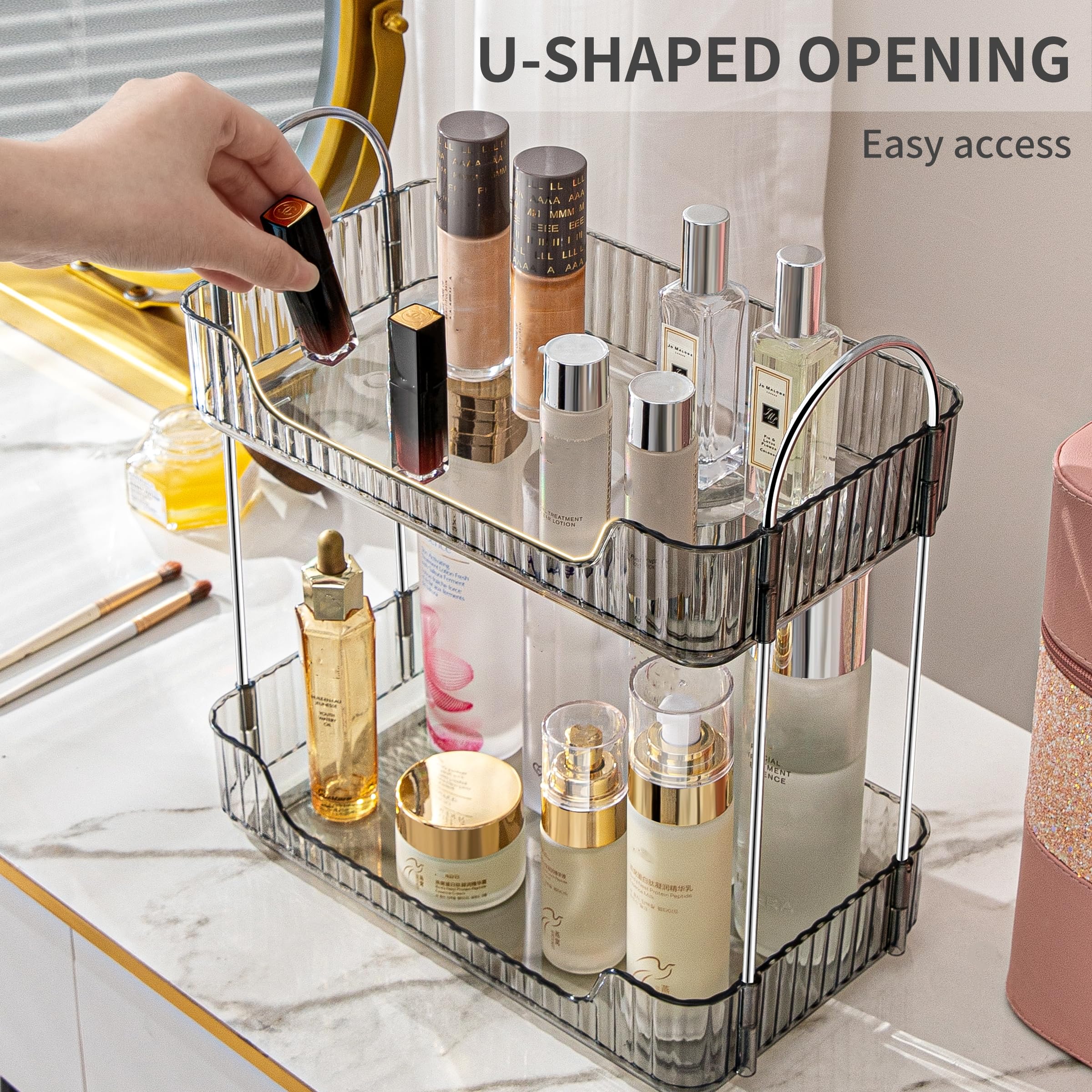 Organisateur Maquillage,Rangement Maquillage,Organisateur de Cosmétiques,Présentoir Cosmétique,Organisateur de Parfum(2 Couches,Gris) - 5