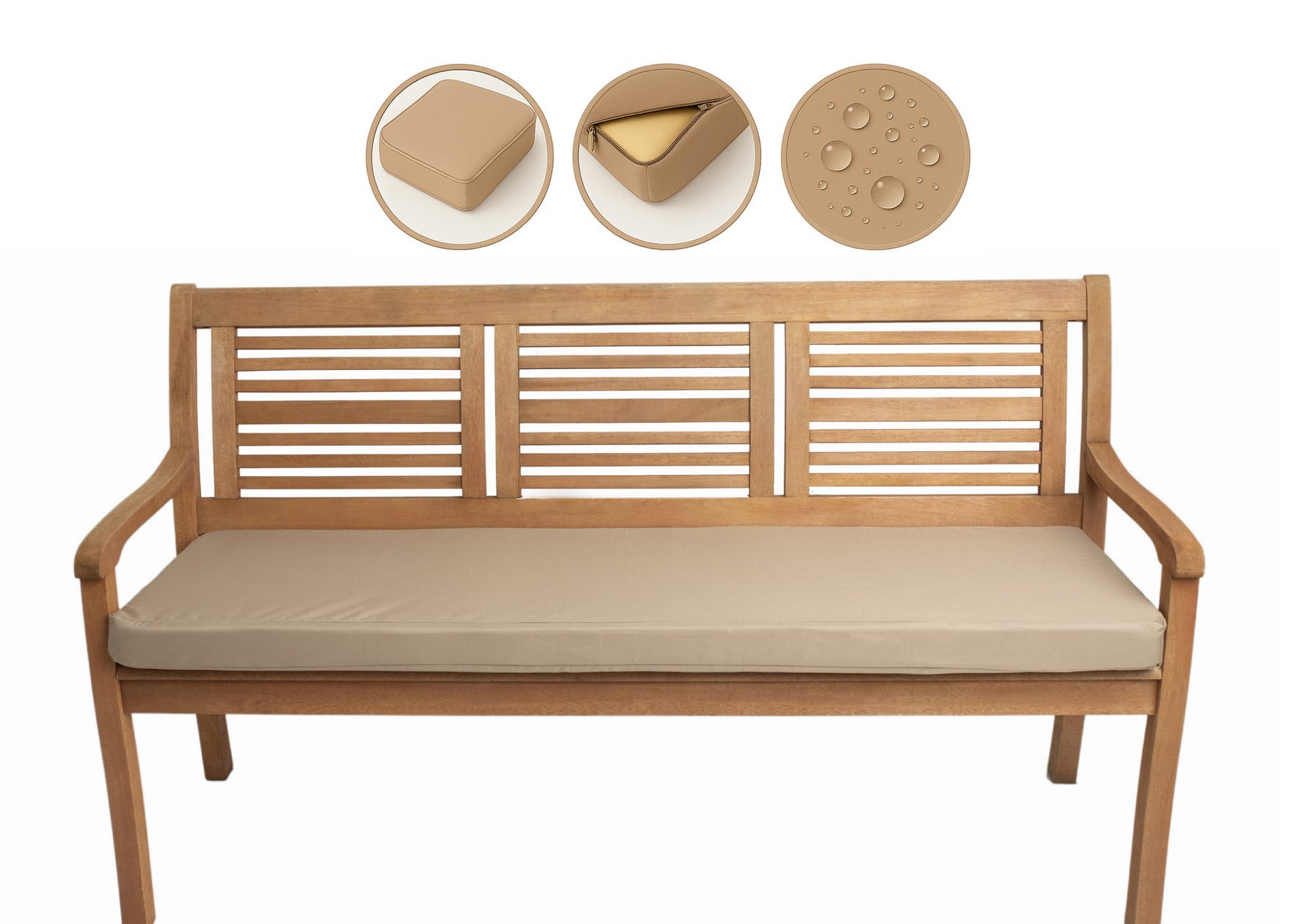 Cojín para banco de jardín 120x50x7cm asiento, cojín para banco de jardín Beige, cojín de asiento plano, cojín para columpio de jardín - 6