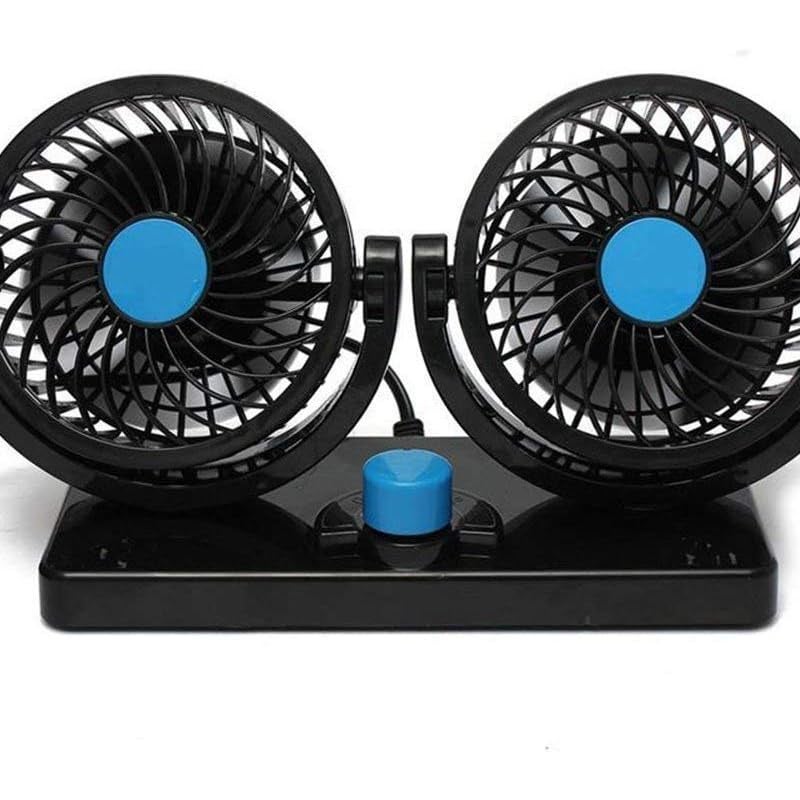 Wentylator dwugłowicowy - obrót o 360° - regulowany - do samochodu - cichy - 2 prędkości - 12 V - do deski rozdzielczej - elektryczny