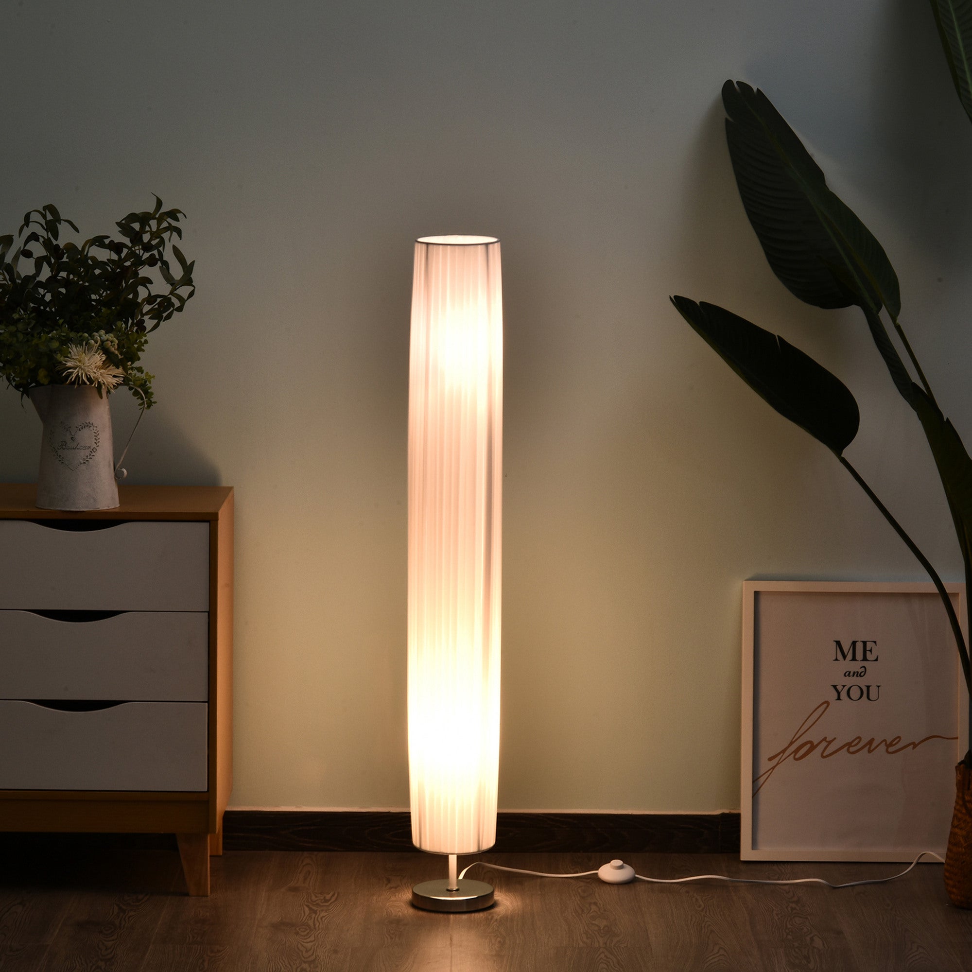 Homcom Lámpara De Pie Acero Inoxidable, Tela De Poliéster Y Metal 15X15x120cm Blanco Acero Inoxidable, Leroy Merlin