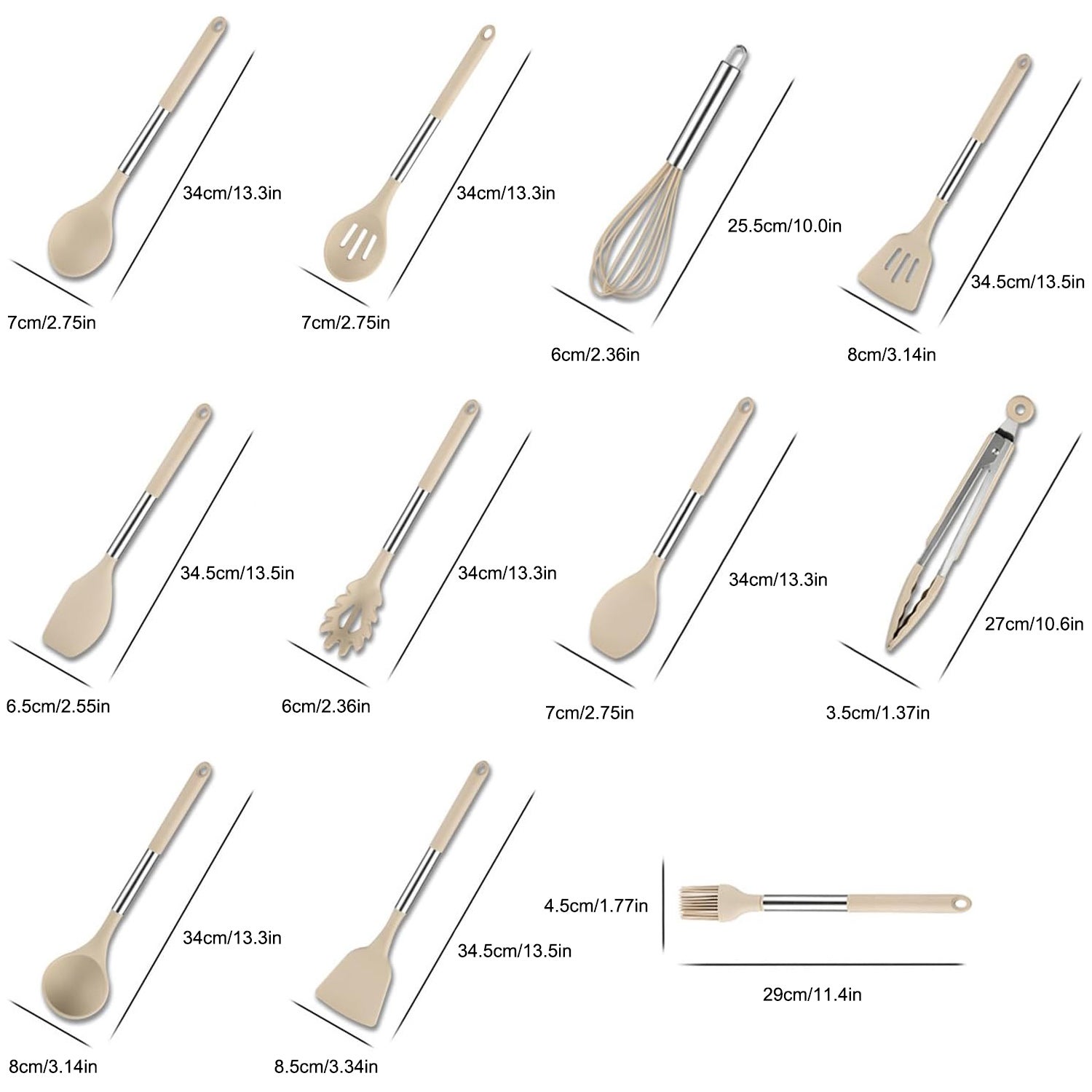 Set utensilios cocina 12 piezas silicona resistentes calor mangos ergonómicos antiadherentes beige - 3