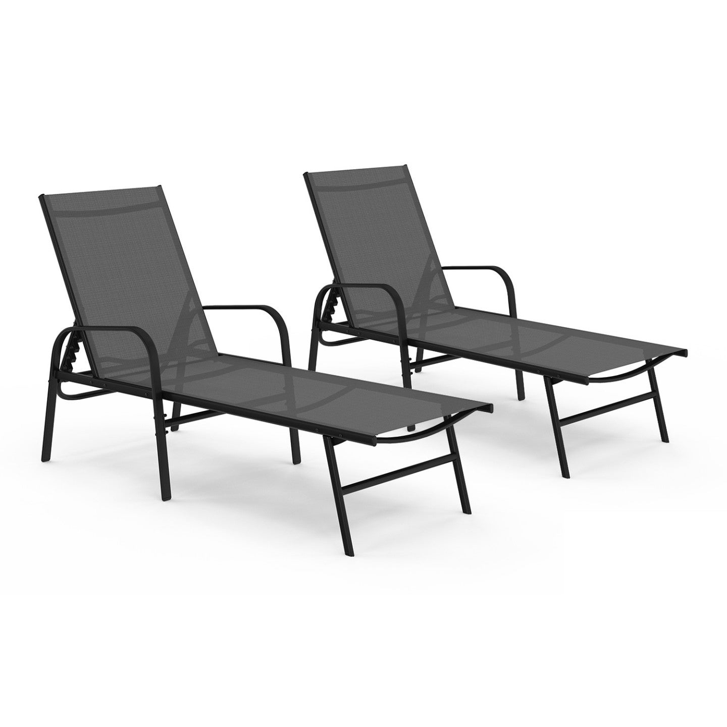 Lot de 2 transats de jardin inclinables FIDJI en acier noir et toile gris anthracite - 2