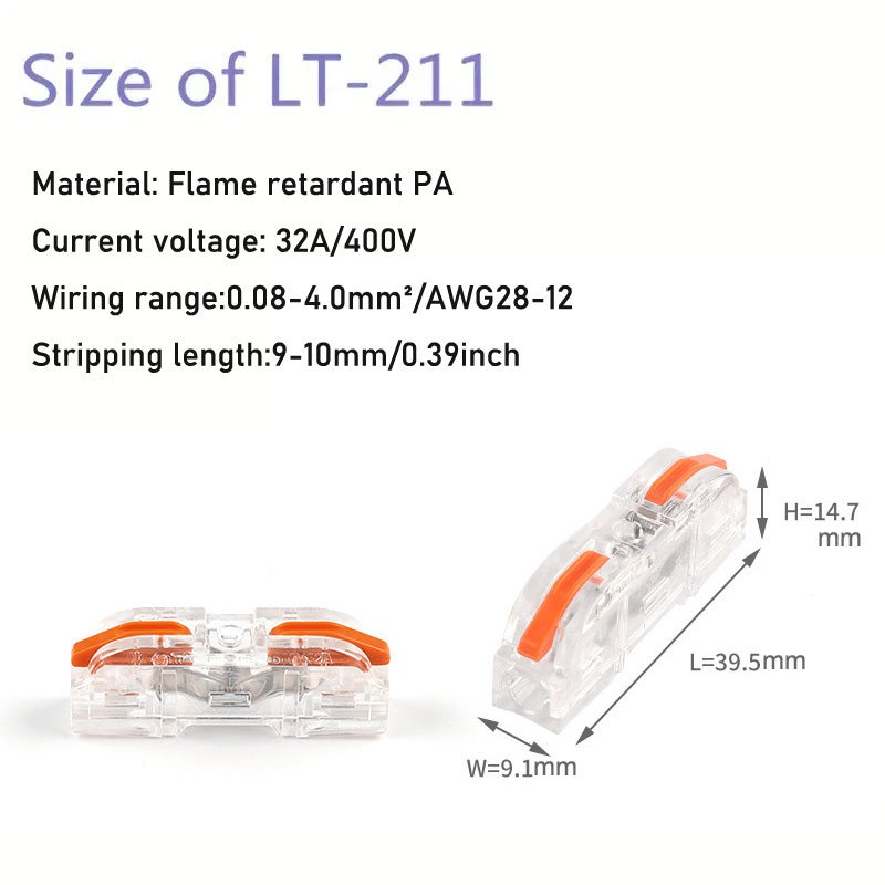 Connecteur de fil à levier 20 pcs pour une connexion rapide de connecteur de fil en ligne 1 à 1 28-12 AWG,borne isolée électrique à épissure compacte - 2