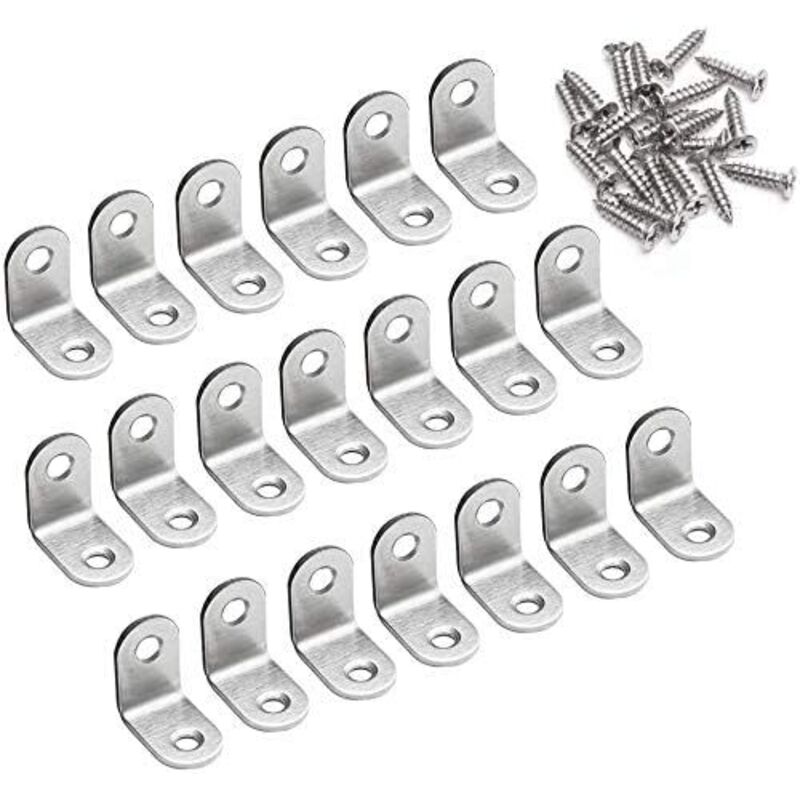 Suport de fixare la 90 de grade, unghi drept, 20 x 20 x 16 mm, colțar metalic din oțel inoxidabil în formă de L, suport pentru lemn