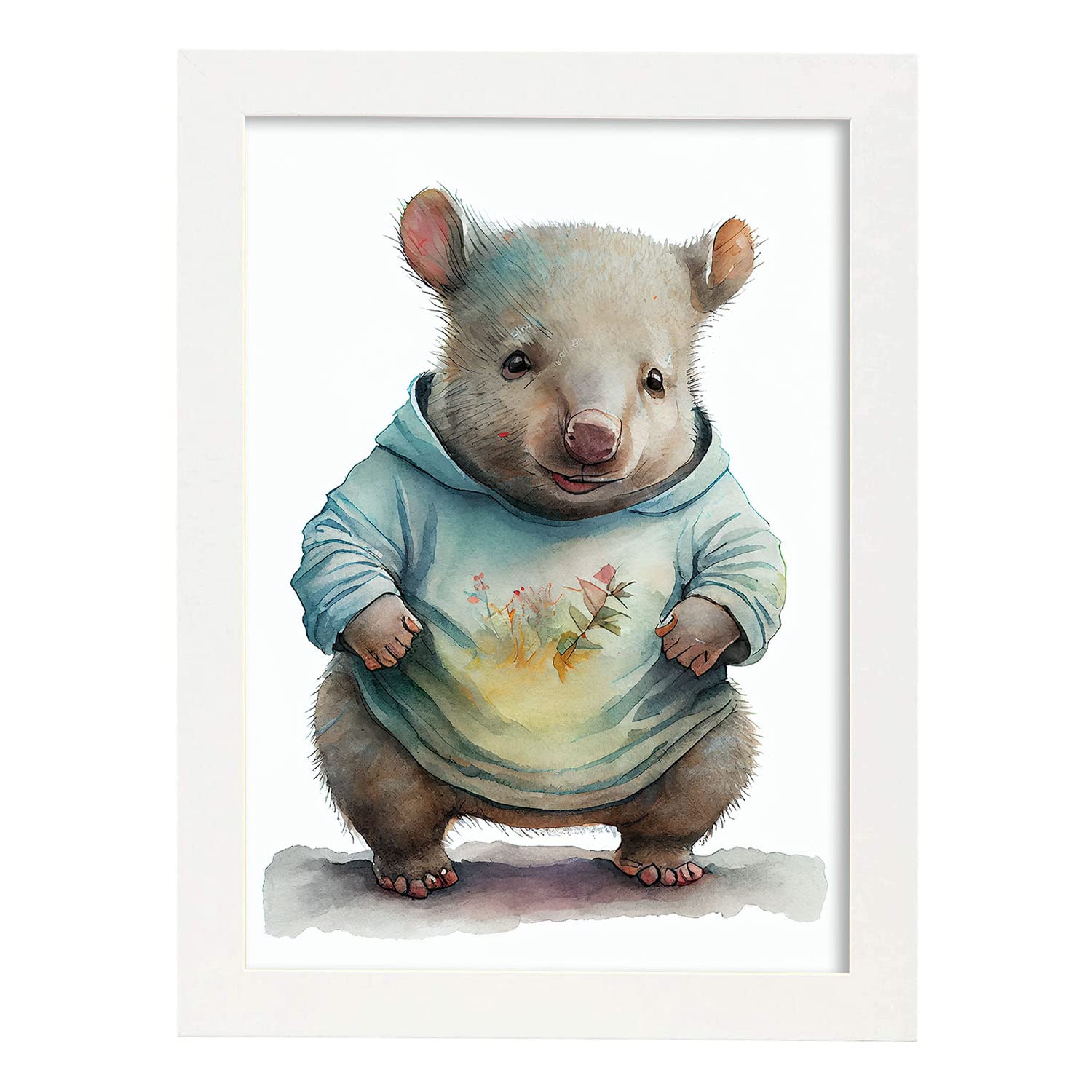 Nacnic poster de wombat en estilo acuarela ilustraciones infantiles a todo color de animalitos bebé sobre fondo blanco a3 marcos blanco