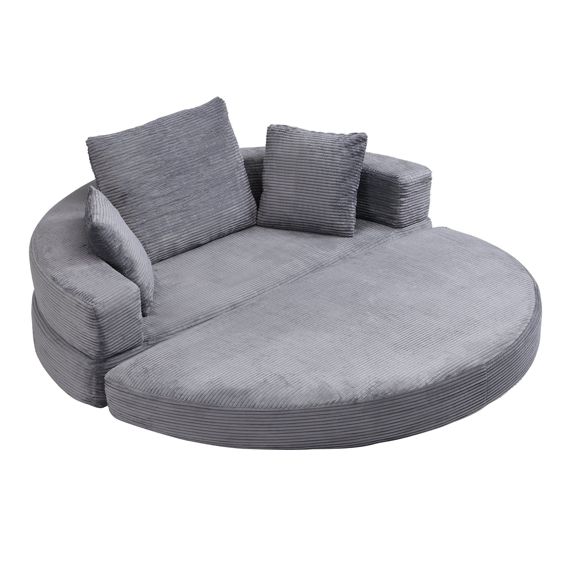 Canapé convertible 2 places rond multifonctionnel, canapé lit pliant en velours côtelé avec 3 coussins, canapé modulaire (173 x 176 cm) - Gris - 7