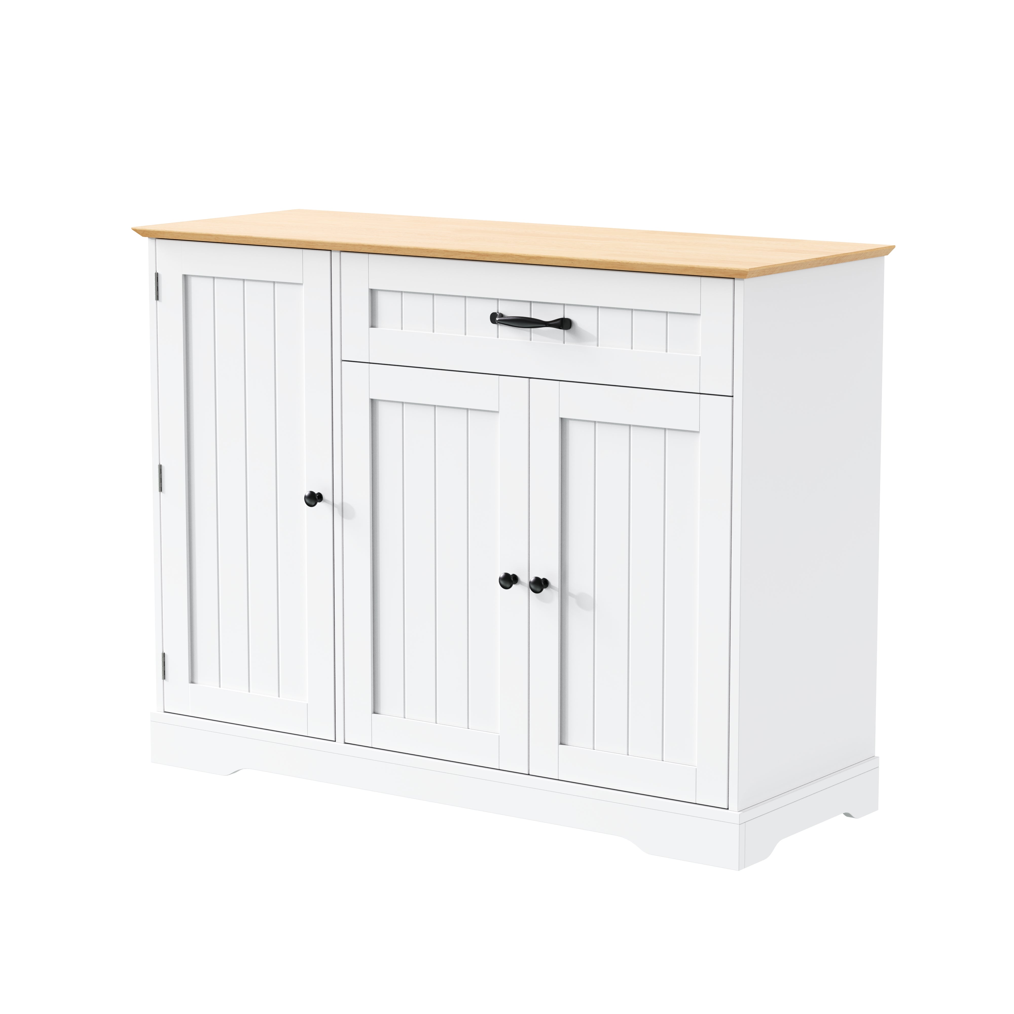 Nowoczesna komoda z 3 drzwiami i 1 szufladą - 107 x 40 x 83,4 cm - do jadalni, salonu - MDF - Biały + naturalny - 5
