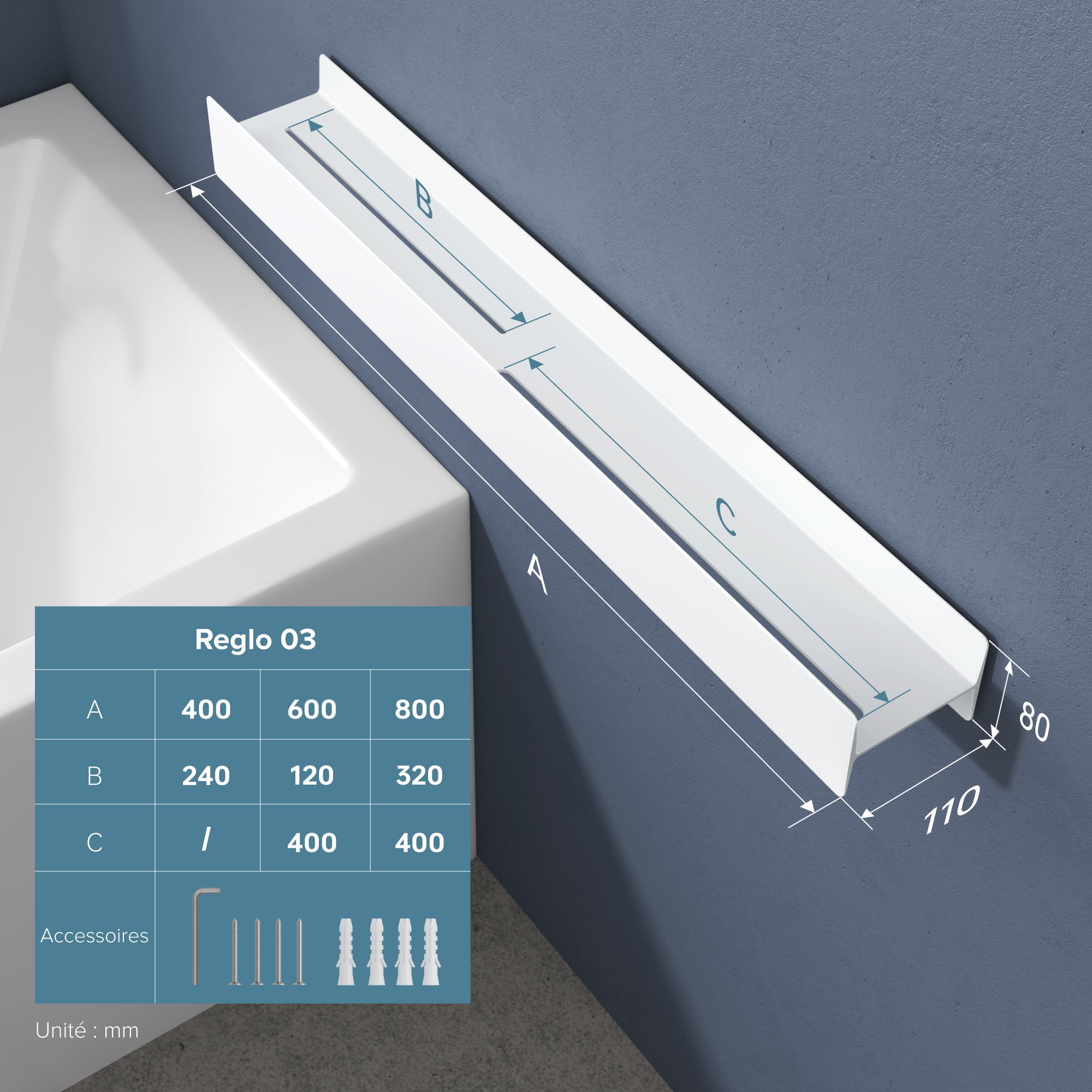 doporro Serviteur de Douche Mural Amovible avec Porte-Serviettes Étagère Douche Blanc Mat Organisateur de Toilettes pour Salle de Bain Reglo-03 - 8