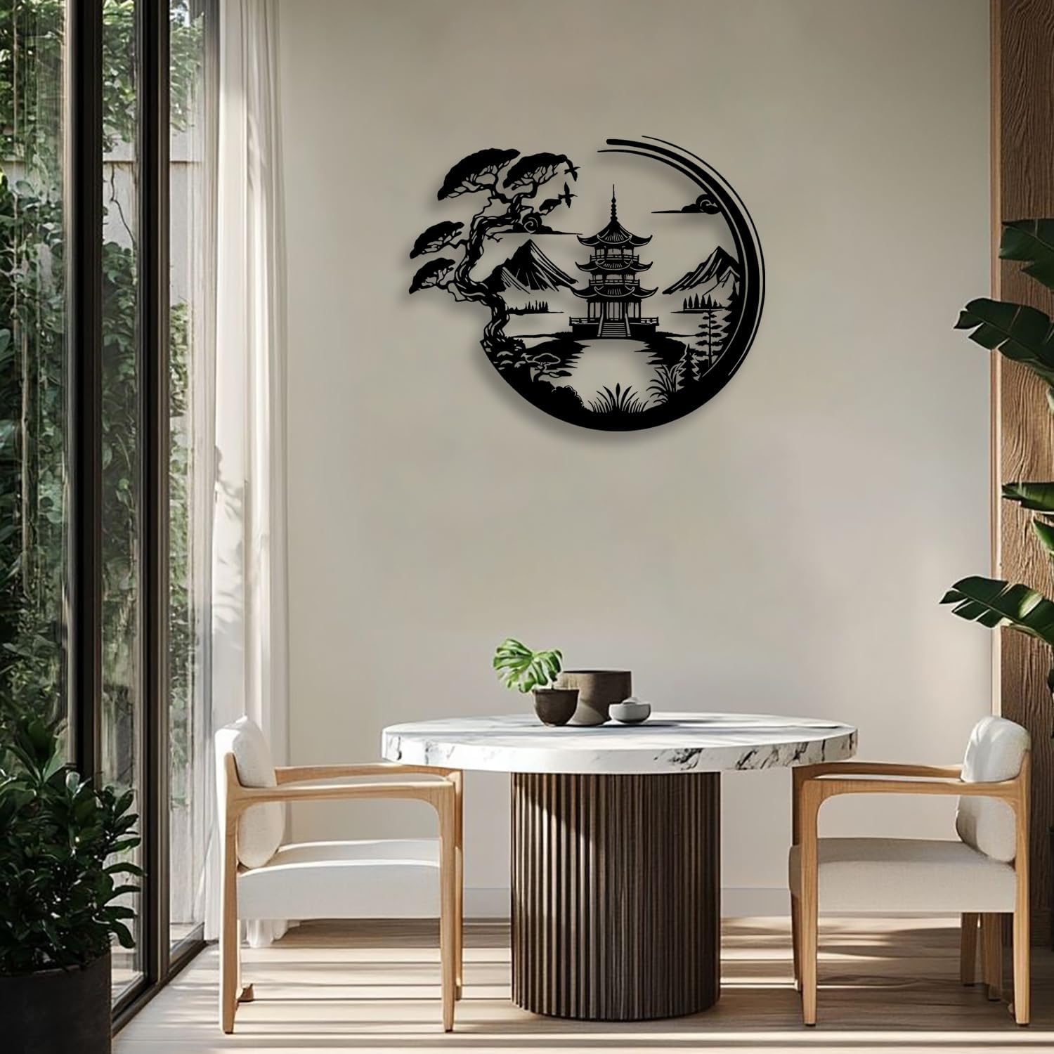 Bonsaï Tree Torii Gate – Décoration murale en métal – Décoration de chambre de style japonais – Décoration d'intérieur (noir) - 2
