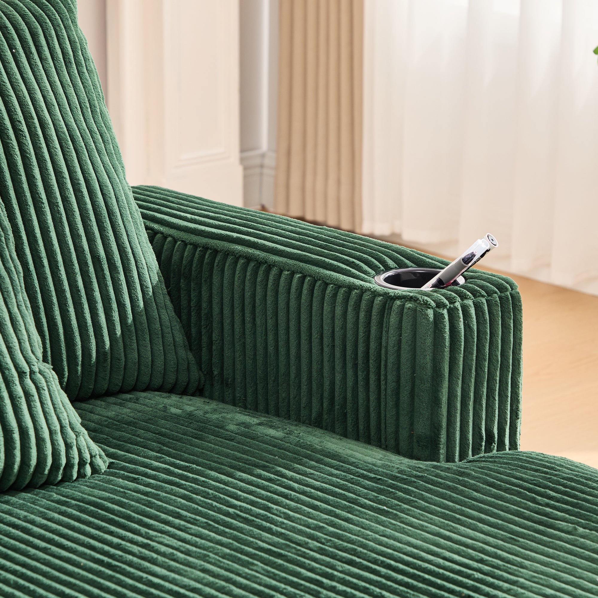 Fauteuil-longue avec porteboissons latéraux, prises USB, LED, en velours, couleur émeraude - 7