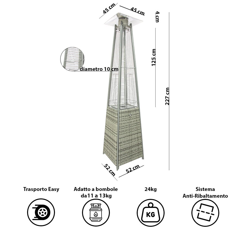 Grzejnik gazowy Tempo Style Pyramid (5 kW, 13 kW) | Grzejnik zewnętrzny z szarego rattanu - 3