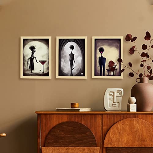 Nacnic Set De 3 Posters Urbanitas Al Estilo De T Burton Ilustraciones De Profesiones Y Oficios Inspiradas A4 Marcos Madera Clara - 5