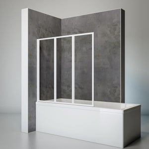 Schulte pare-baignoire, 127x120 cm, réversible, paroi de baignoire pivotante à coller, sans percer, rabattable, pliant, verre 3 mm, transparent, blanc