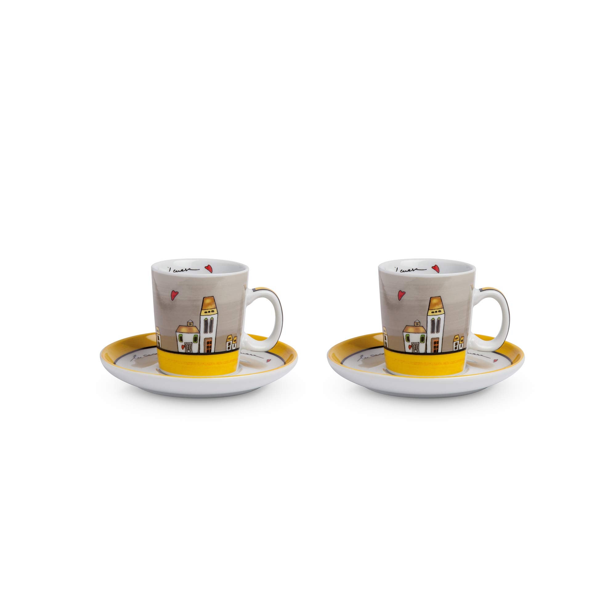 Set 2 Tazze Caffè Egan Con Piatti - Porcellana Avorio Made In Italy - Foto 6