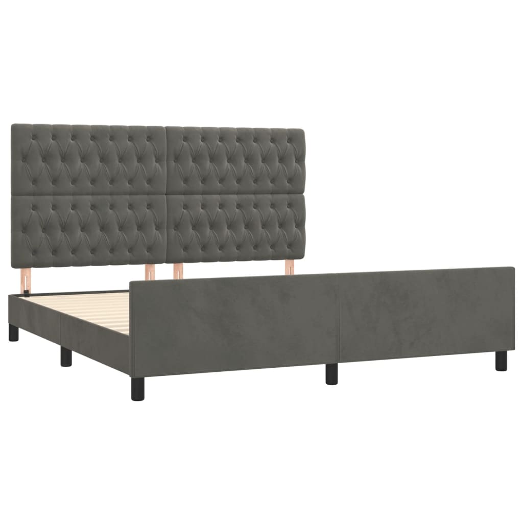 Cadre de lit sans matelas gris foncé velours - 4