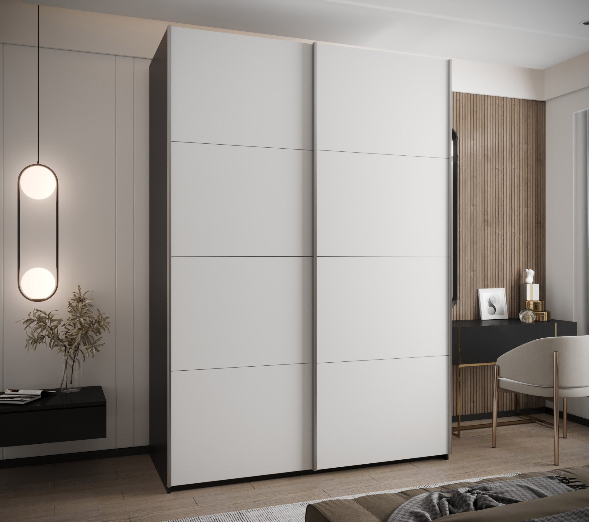 Szafa przesuwna wysoka Lux 1 180 x 64 x 245,5 cm czarny + biały + u. srebrny - Abiks Meble - 2