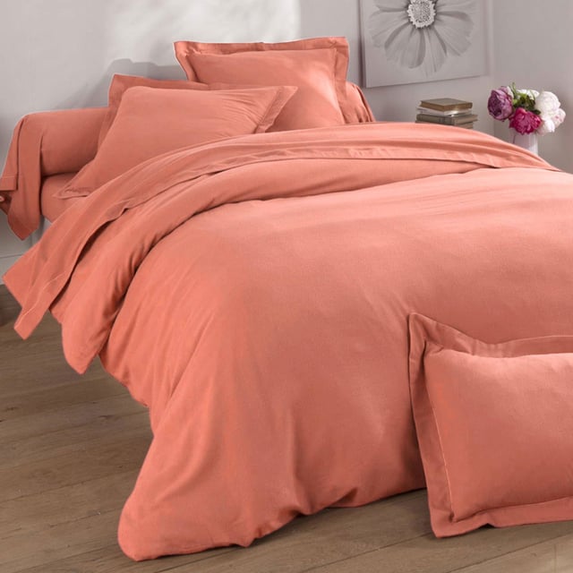 Housse de couette FLANELLE UNIE 200x200 orange peche en coton