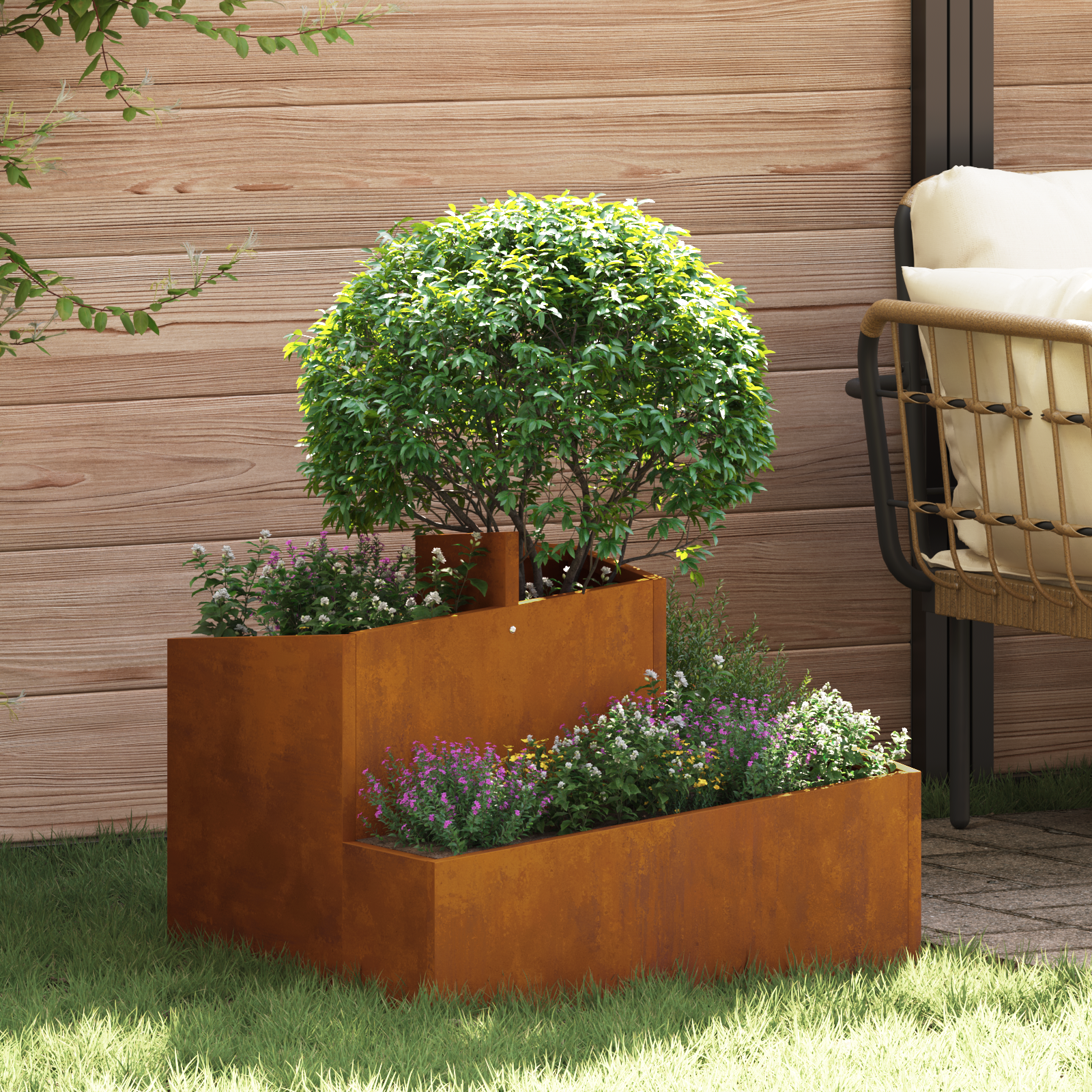 Pots & Jardinière，Pot de Fleurs Acier Corten Moyen Durable Pot en métal CFW76741 - 2