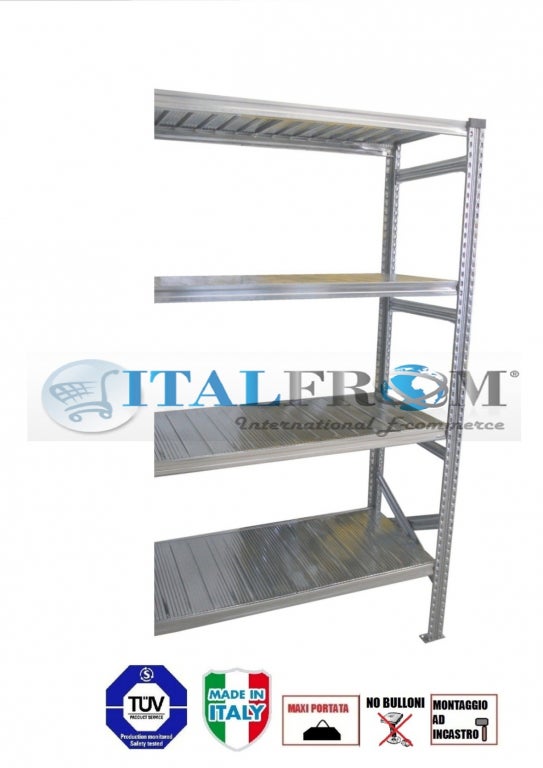 MODULO CONTINUATIVO- SCAFFALATURA DA MAGAZZINO ZINCATA H 200 CM , L 150 CM , PROF.50 CM , CON 4 RIPIANI,PORTATA OGNUNO 145 KG