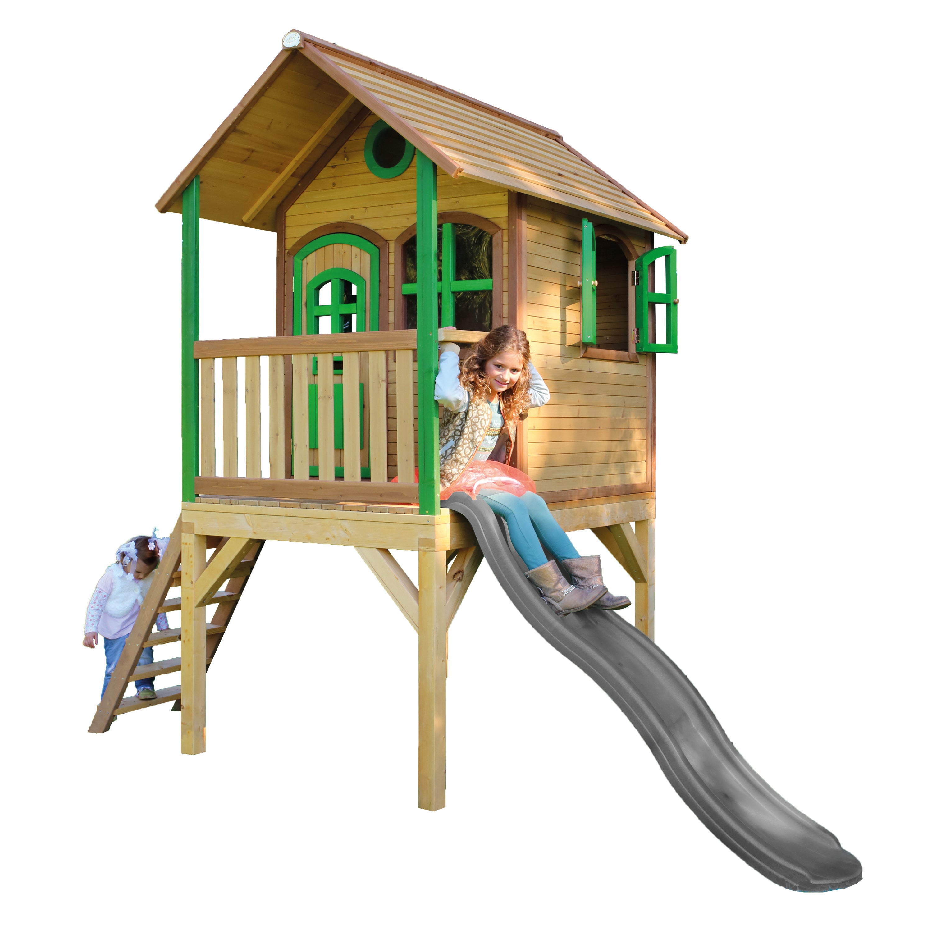 Cabane Enfant Timbela M503 – 2,63 M² En Bois Pin/épicéa – 178x241x151 Cm, 2 Fenêtres, 2 Portes, Porche – À Monter Soi-même