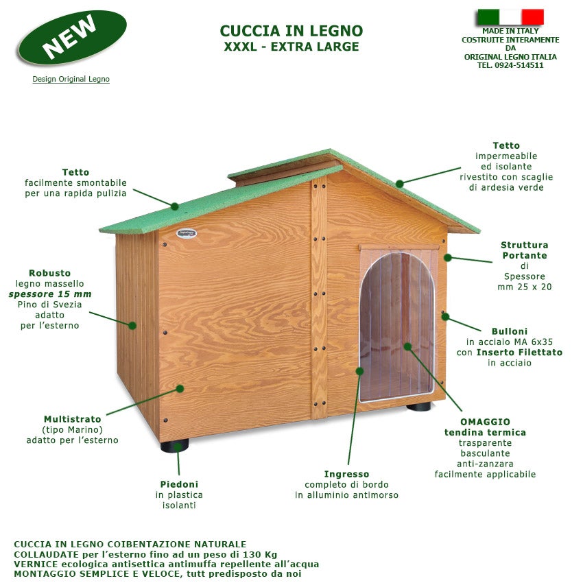 Cuccia in Legno per Cani da Esterno Rinforzata 