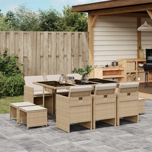 Ensemble Jardin 5 Pièces - Table + 4 Chaises En Rattan PE Beige - Coussins Gris - Acier Powder-Coated - Extérieur
