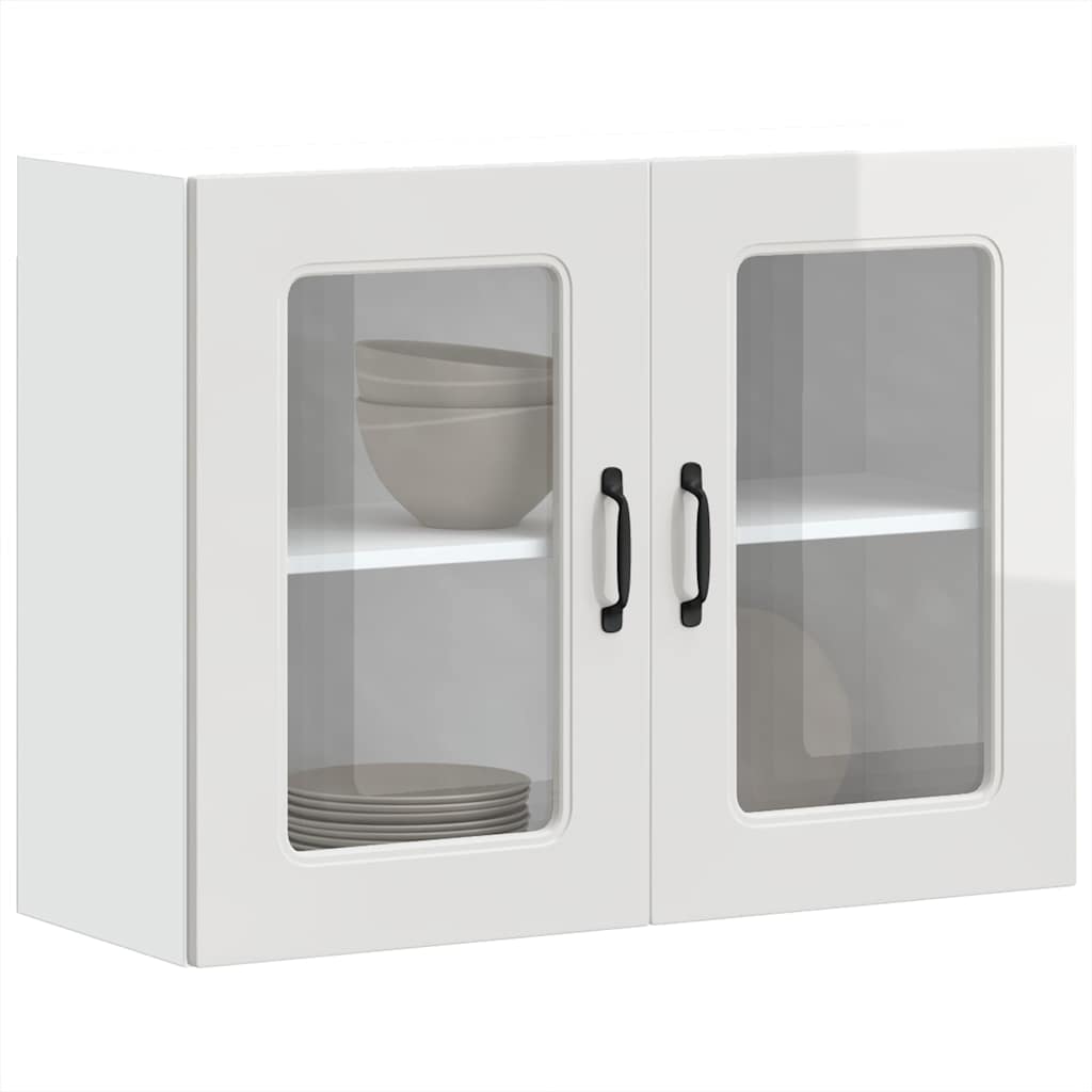 Armoire Murale De Cuisine Kalmar - Dimensions 60x31x60 Cm, Bois D'ingénierie Blanc Brillant - 2 étagères, Charge Max 60kg - 8