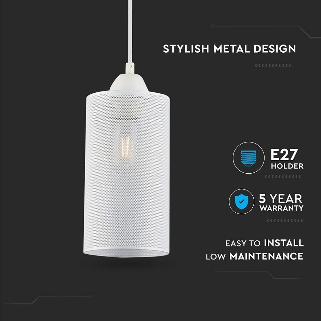 Żyrandol cylindryczny LED z metalu z uchwytem na żarówkę E27 (maks. 60 W) w kolorze matowej bieli - 2